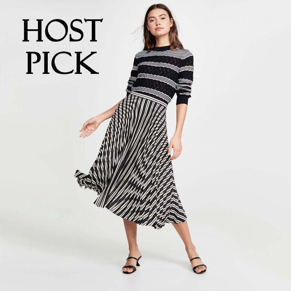 NWT Club Monaco black & cream pleated stripe print midi skirt, 2